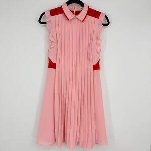 Three Floor Pleated Collared Sleeveless Red Lace Mini Dress Womens US 2